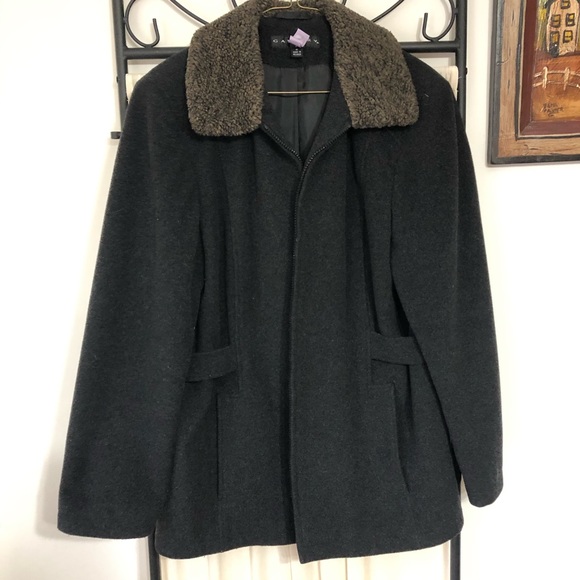 Gallery Wool Blend Coat Charcoal Zipper Collar M - Picture 8 of 8